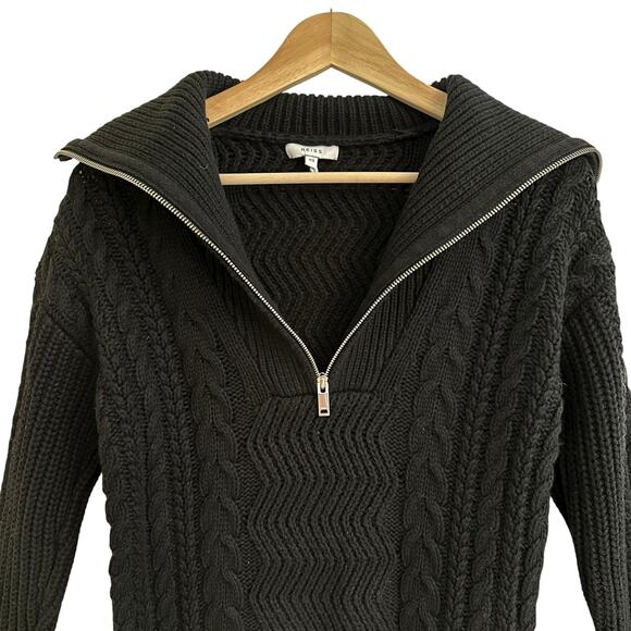 Reiss Alexis Half Zip Cable Knit Sweater Black XS Woolblend - Picture 4 of 7